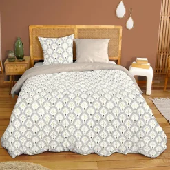 Linnea Parure de lit 260x240 cm en coton WAG motif géométrique blanc et bleu 3 pièces