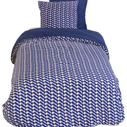 Linnea Parure de lit 140x200 cm en microfibre LOSS bleu foncé motif géométrique 2 pièces