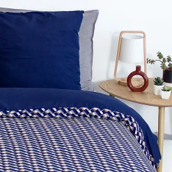 Linnea Parure de lit 140x200 cm en microfibre LOSS bleu foncé motif géométrique 2 pièces