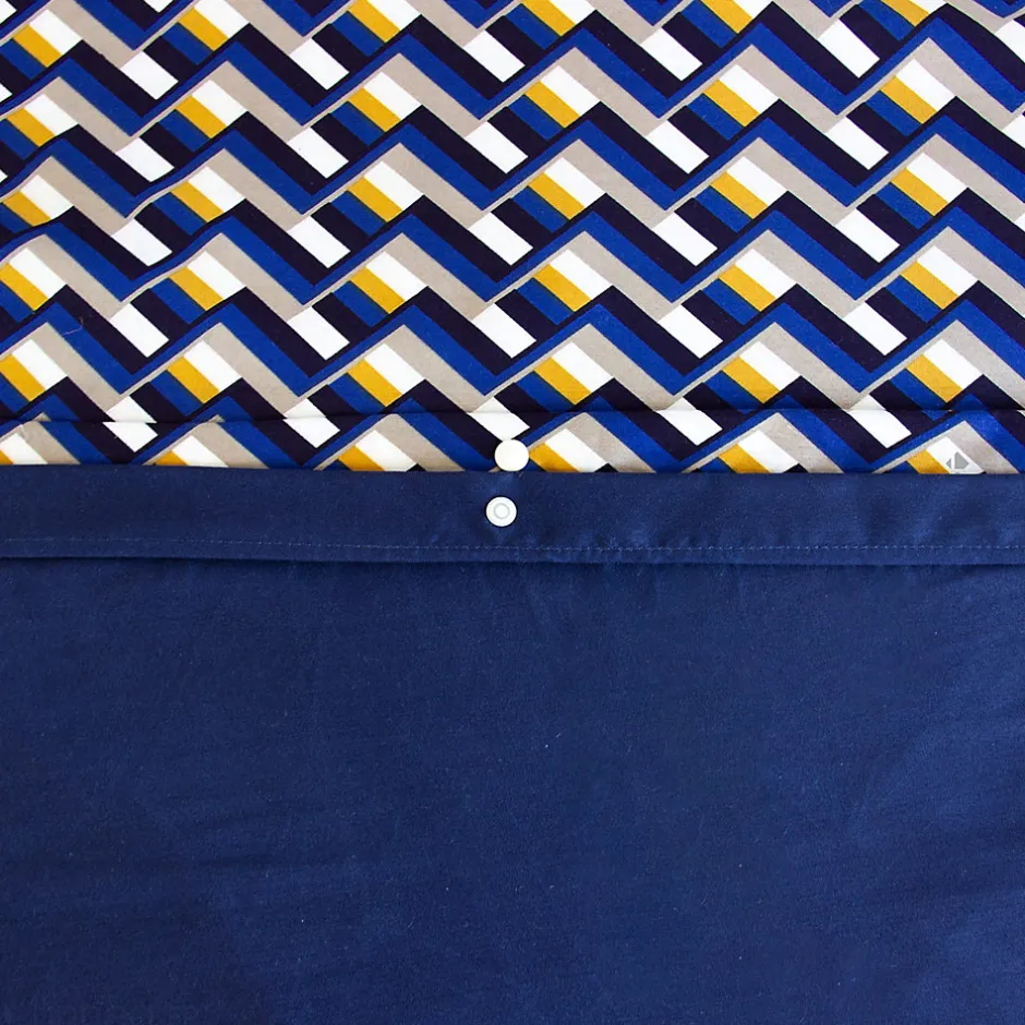 Linnea Parure de lit 140x200 cm en microfibre LOSS bleu foncé motif géométrique 2 pièces