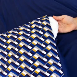 Linnea Parure de lit 140x200 cm en microfibre LOSS bleu foncé motif géométrique 2 pièces