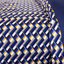 Linnea Parure de lit 140x200 cm en microfibre LOSS bleu foncé motif géométrique 2 pièces