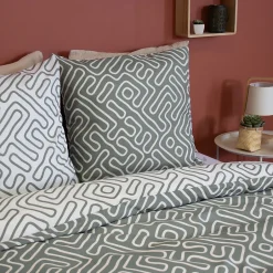 Linnea Parure de lit 240x220 cm en microfibre PARCHEMIN vert motif graphique 3 pièces