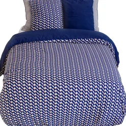 Linnea Parure de lit 260x240 cm en microfibre LOSS bleu foncé motif géométrique 3 pièces