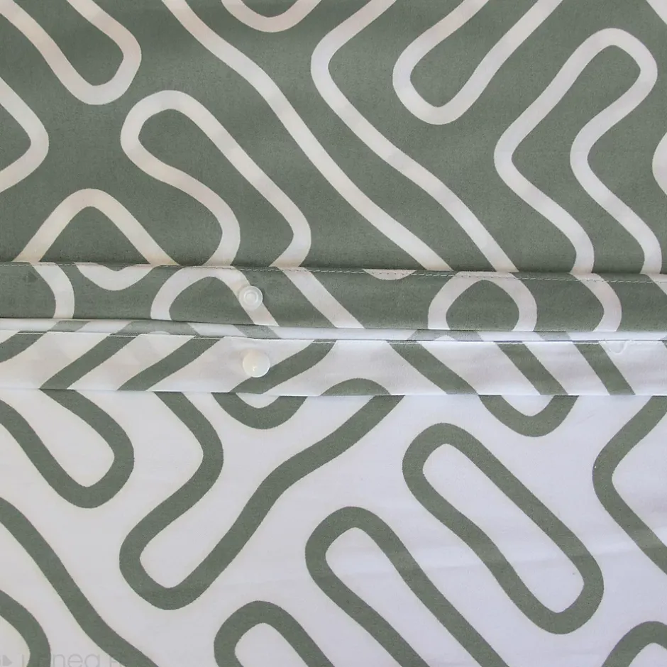 Linnea Parure de lit 140x200 cm en microfibre PARCHEMIN vert motif graphique 2 pièces Clearance