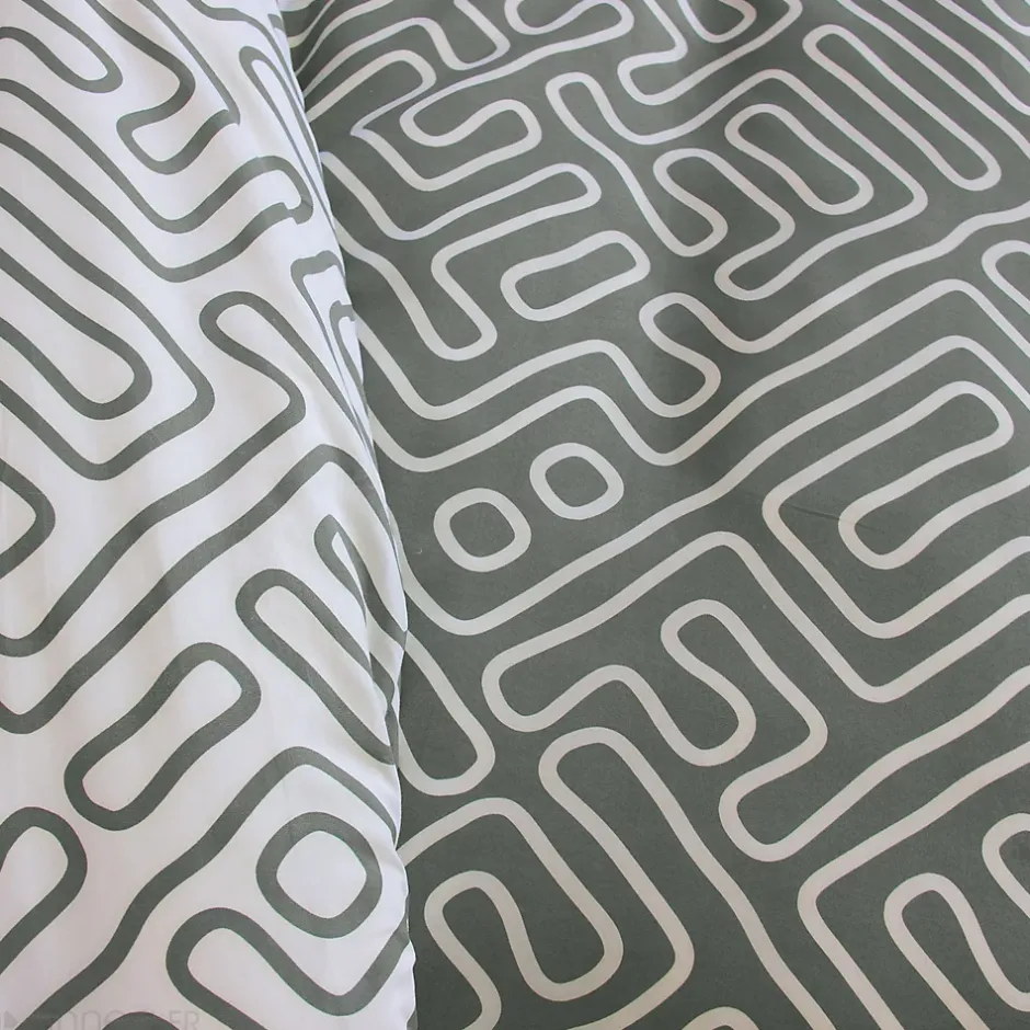 Linnea Parure de lit 140x200 cm en microfibre PARCHEMIN vert motif graphique 2 pièces Clearance