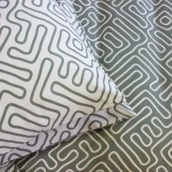 Linnea Parure de lit 140x200 cm en microfibre PARCHEMIN vert motif graphique 2 pièces Clearance