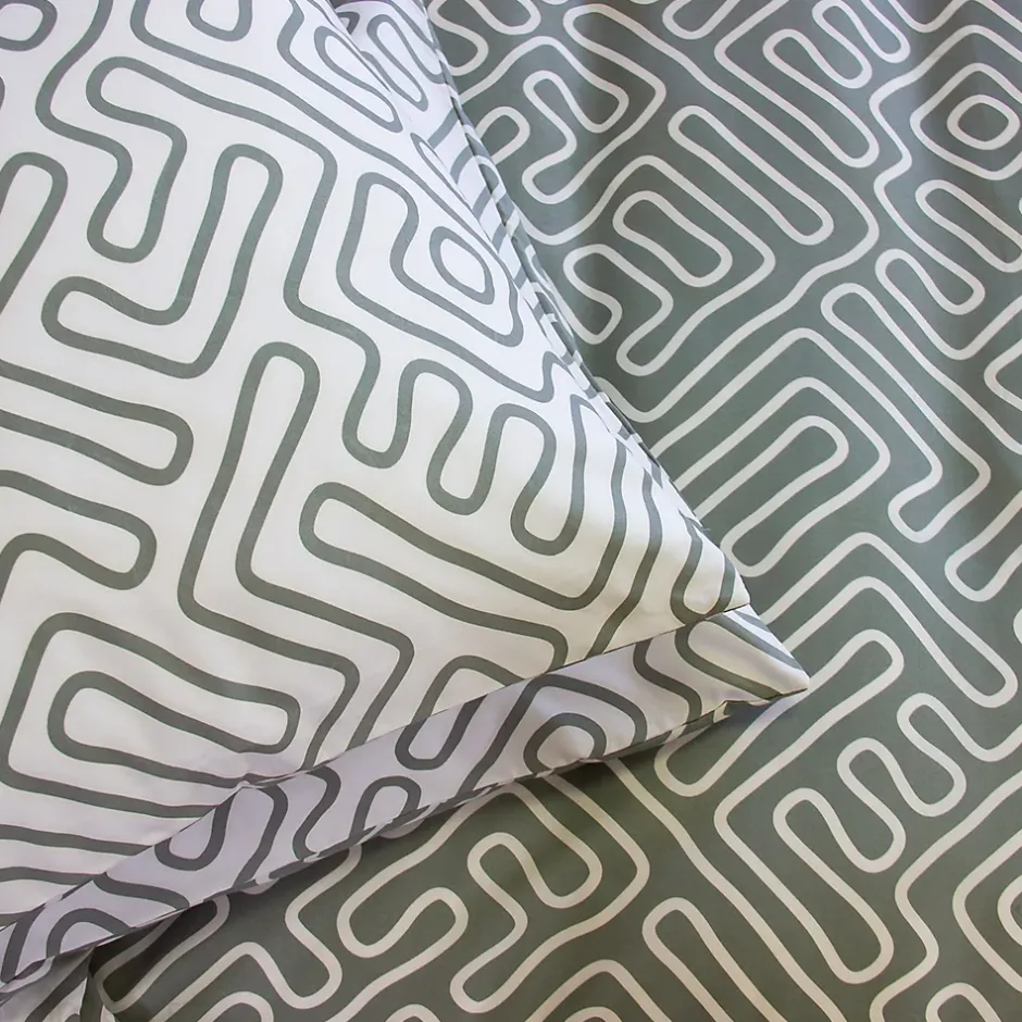 Linnea Parure de lit 140x200 cm en microfibre PARCHEMIN vert motif graphique 2 pièces Clearance