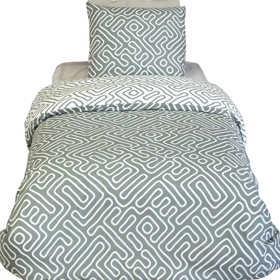 Linnea Parure de lit 140x200 cm en microfibre PARCHEMIN vert motif graphique 2 pièces Clearance