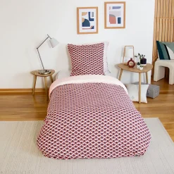 Linnea Parure de lit 140x200 cm en microfibre TIAGOH rouge motif géométrique 2 pièces Discount