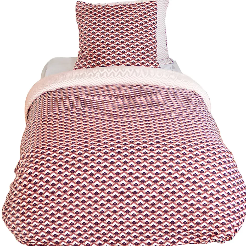 Linnea Parure de lit 140x200 cm en microfibre TIAGOH rouge motif géométrique 2 pièces Discount