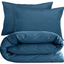 Linnea Parure de lit 280x240 cm et taie 50x70 cm percale MANOIR bleu Marine Discount