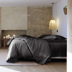 Linnea Parure de lit 280x240 cm et taie 50x70 cm percale MANOIR gris Ardoise New
