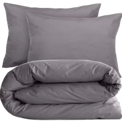 Linnea Parure de lit 280x240 cm et taie 50x70 cm percale MANOIR gris Ardoise New