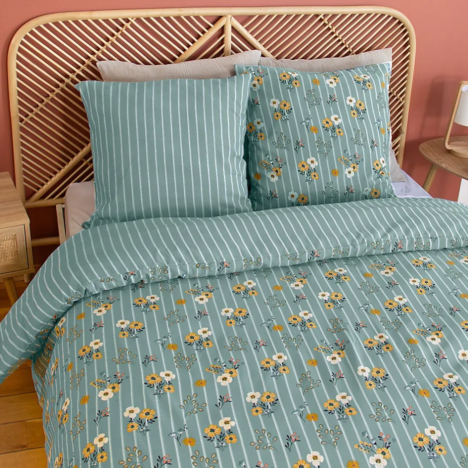 Linnea Parure de lit 240x220 cm FLORINETTE microfibre à rayures motif florale