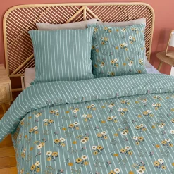 Linnea Parure de lit 260x240 cm FLORINETTE microfibre à rayures motif florale