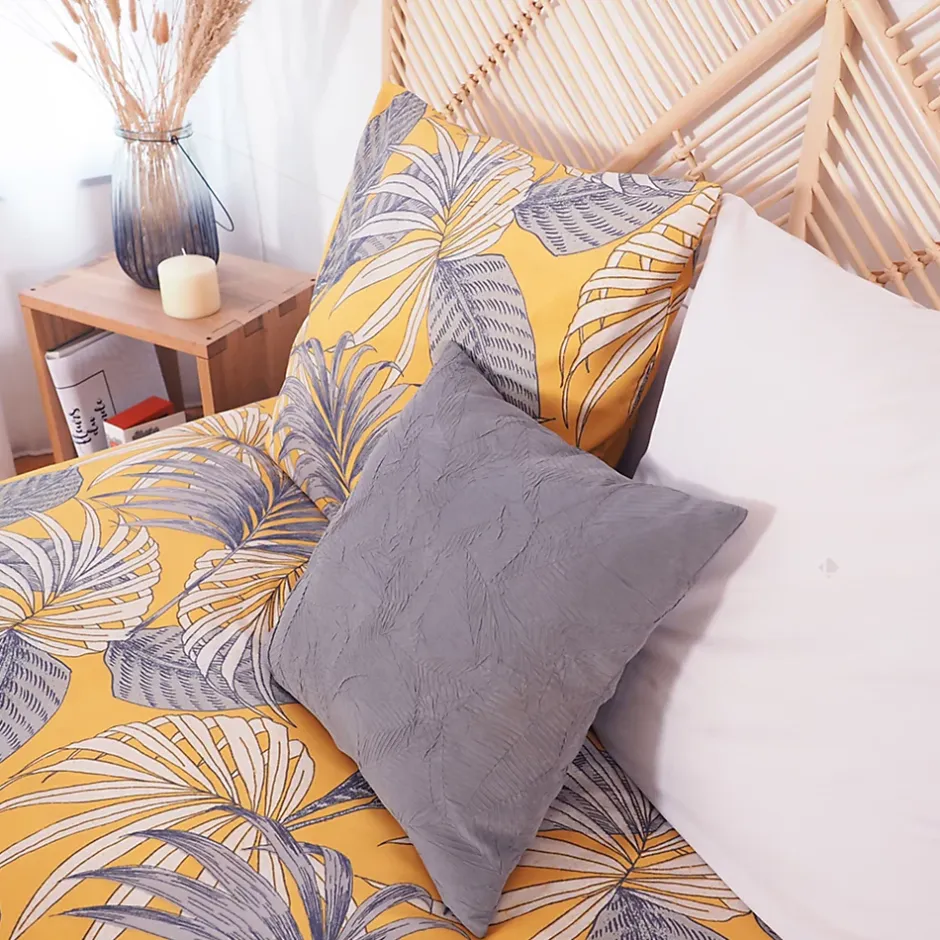 Linnea Parure de lit 240x220 cm Microfibre 50% recyclée AQUILIE Jaune 3 pièces Clearance