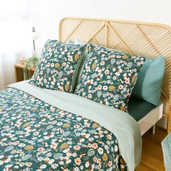 Linnea Parure de lit 260x240 cm microfibre CUEILLETTE vert 3 pièces