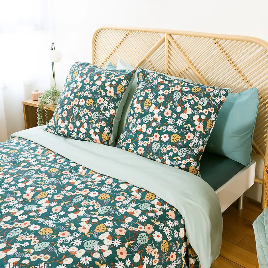 Linnea Parure de lit 260x240 cm microfibre CUEILLETTE vert 3 pièces