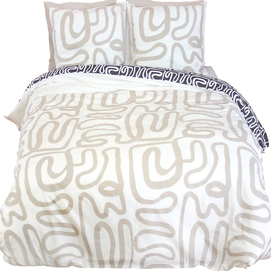 Linnea Parure de lit 240x220 cm pur coton collection SIDNIE blanc motif abstrait 3 pièces