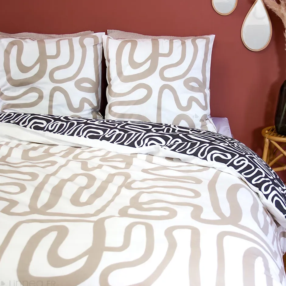 Linnea Parure de lit 260x240 cm pur coton collection SIDNIE blanc motif abstrait 3 pièces Best