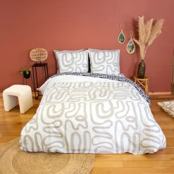Linnea Parure de lit 260x240 cm pur coton collection SIDNIE blanc motif abstrait 3 pièces Best