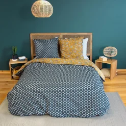 Linnea Parure de lit 260x240 cm pur coton ASCHWINI motif floral jaune 3 pièces