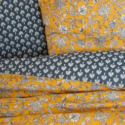 Linnea Parure de lit 260x240 cm pur coton ASCHWINI motif floral jaune 3 pièces