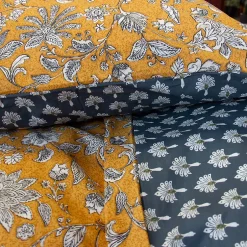 Linnea Parure de lit 240x220 cm pur coton ASCHWINI motif floral jaune 3 pièces
