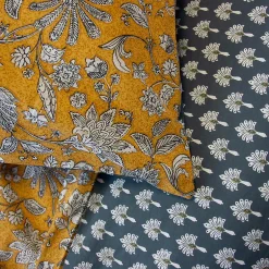 Linnea Parure de lit 240x220 cm pur coton ASCHWINI motif floral jaune 3 pièces