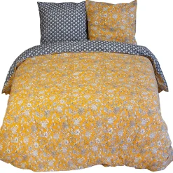 Linnea Parure de lit 240x220 cm pur coton ASCHWINI motif floral jaune 3 pièces