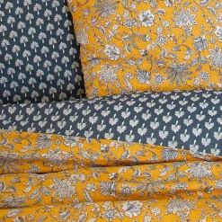 Linnea Parure de lit 240x220 cm pur coton ASCHWINI motif floral jaune 3 pièces