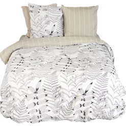 Linnea Parure de lit 260x240 cm pur coton ALIX motif végétation blanc et noir 3 pièces New