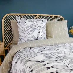 Linnea Parure de lit 260x240 cm pur coton ALIX motif végétation blanc et noir 3 pièces New
