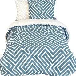 Linnea Parure de lit 240x220 cm pur coton PHOSY motif géométrique bleu 3 pièces