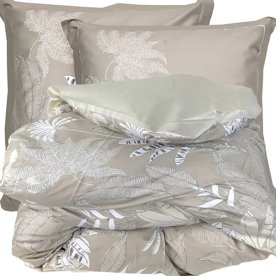 Linnea Parure de lit 140x200 cm satin de coton CAYENNE beige Ficelle 2 pièces New