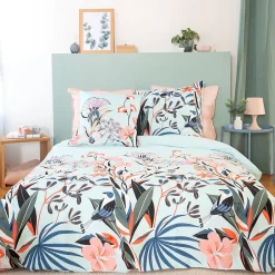Linnea Parure de lit 260x240 cm Satin de coton PAYA Bleu 3 pièces