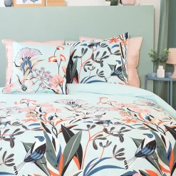 Linnea Parure de lit 260x240 cm Satin de coton PAYA Bleu 3 pièces