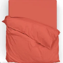Linnea Parure de lit 260x240 cm satin de coton SAPRI rouge sienne 3 pièces