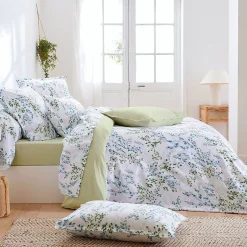 Linnea Parure de lit 140x200 cm satin de coton ANGÈLE vert tilleul 2 pièces