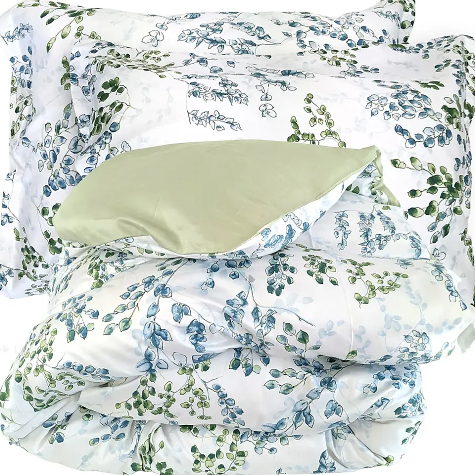 Linnea Parure de lit 300x240 cm satin de coton ANGÈLE vert tilleul 3 pièces taies 50x70 cm Discount