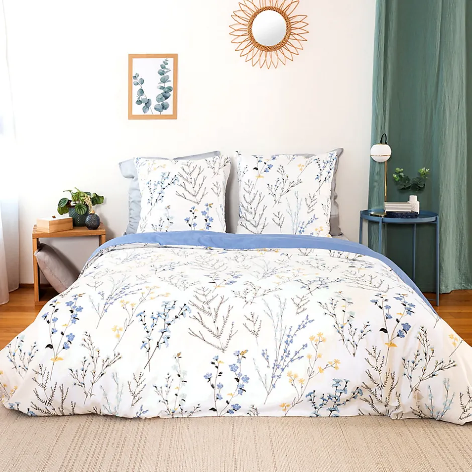 Linnea Parure de lit 240x220 cm Satin de coton FANILLE Blanc 3 pièces