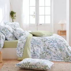 Linnea Parure de lit 240x220 cm satin de coton ANGÈLE vert tilleul 3 pièces New