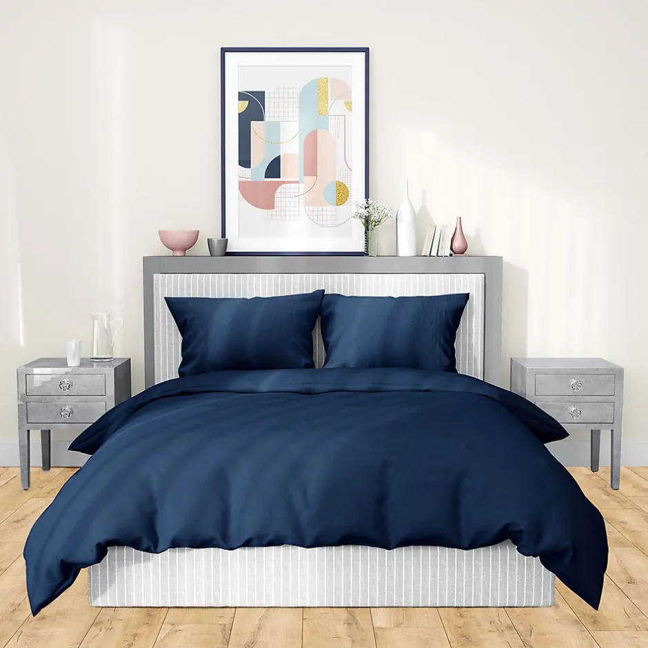 Linnea Parure de lit 240x220 cm satin de coton SAPRI bleu indigo 3 pièces