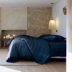 Linnea Parure de lit 260x240 cm set 50x70 cm percale MANOIR bleu Marine