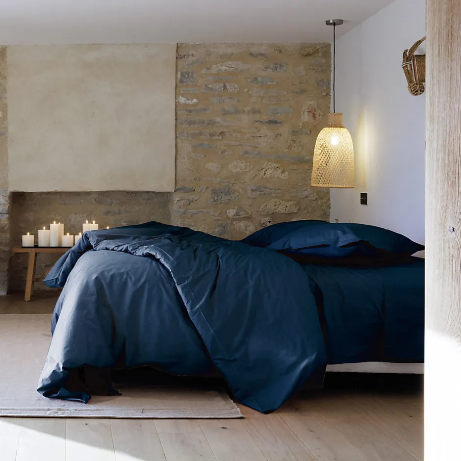 Linnea Parure de lit 260x240 cm set 50x70 cm percale MANOIR bleu Marine
