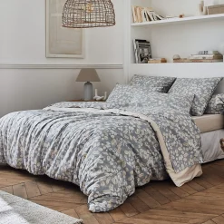 Linnea Parure de lit 140x200 cm taie 65x65 cm percale de coton LISON Gris 2 pièces