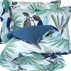 Linnea Parure de lit 140x200 cm taie 50x70 cm percale de coton MOOREA PACIFIC bleu/vert 2 pièces Hot