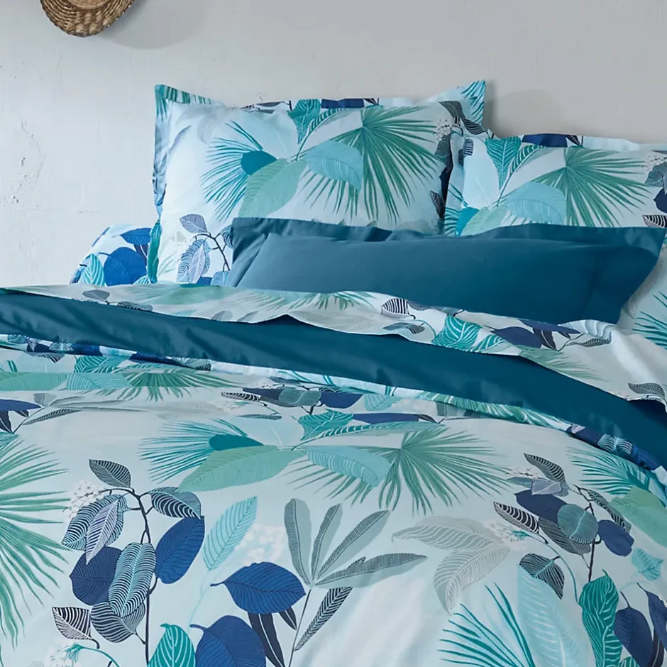 Linnea Parure de lit 140x200 cm taie 65x65 cm percale de coton MOOREA PACIFIC bleu/vert 2 pièces Online