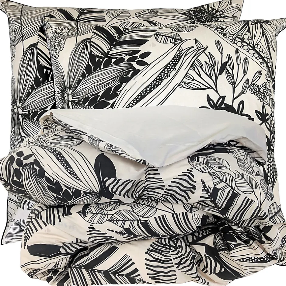 Linnea Parure de lit 140x200 cm taie 65x65 cm percale de coton ALBA beige/noir 2 pièces